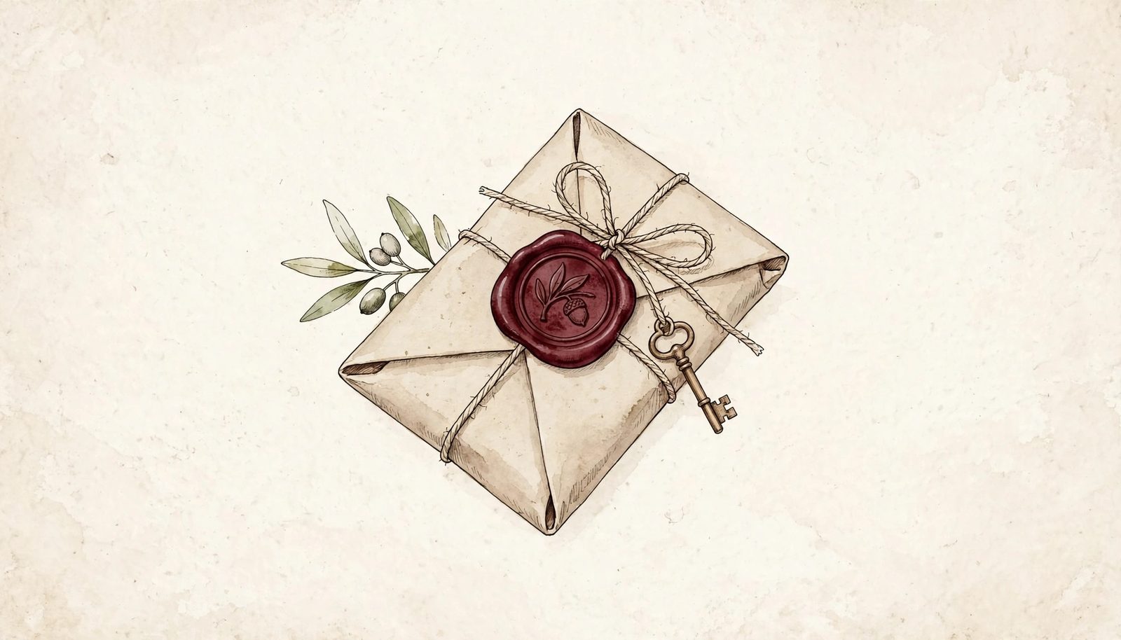 A parcel sealed with a maroon wax seal and key